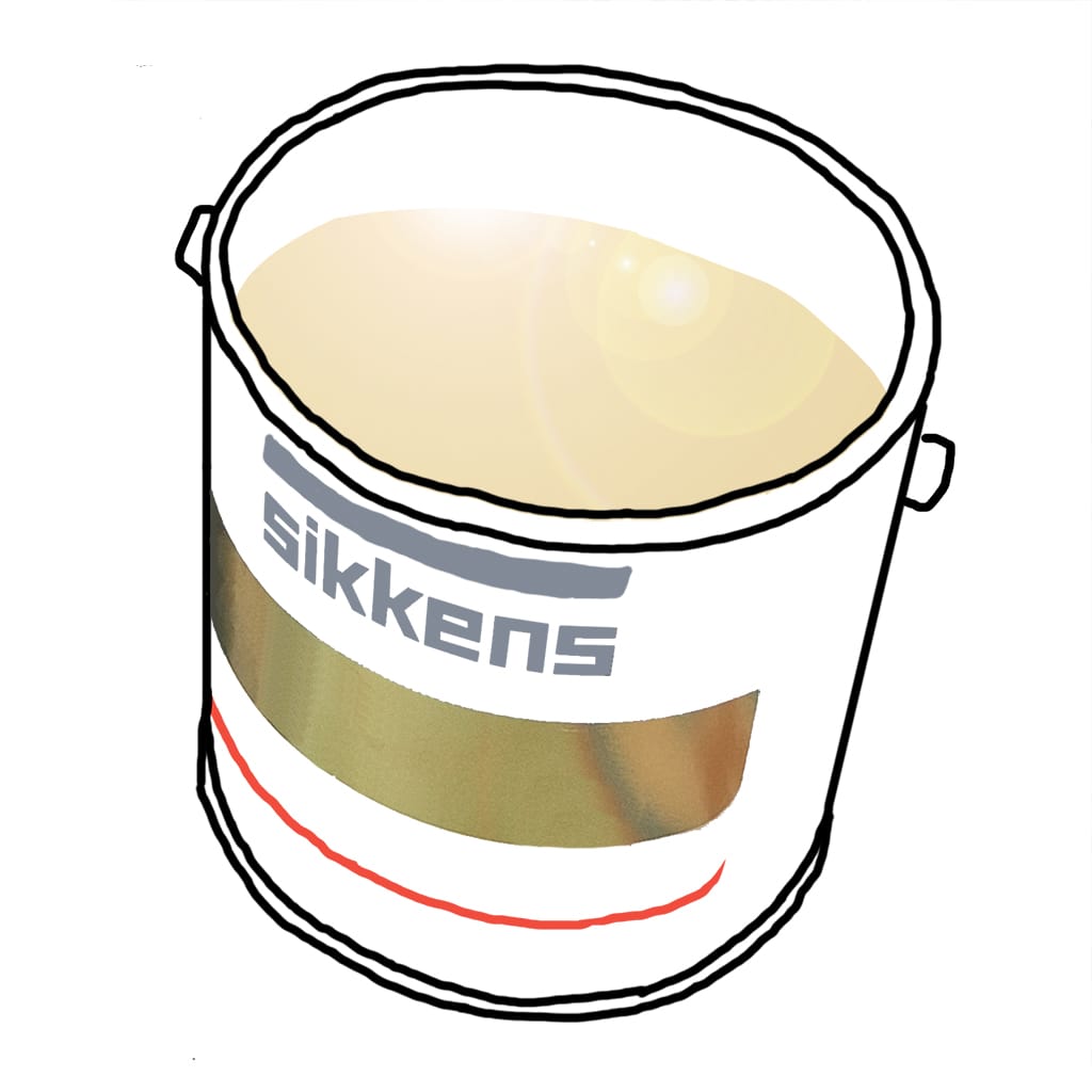 Illustratie van een Sikkens verfblik waarbij de verf straalt door zonlicht
