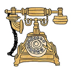 illustratie van een klassieke gouden draaitelefoon als verwijzing naar contact met schilder in Utrecht.